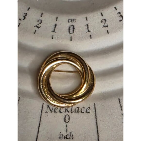 Gold-Tone Interlocking Circle Brooch Pin Vintage Jewelry - Picture 4 of 5